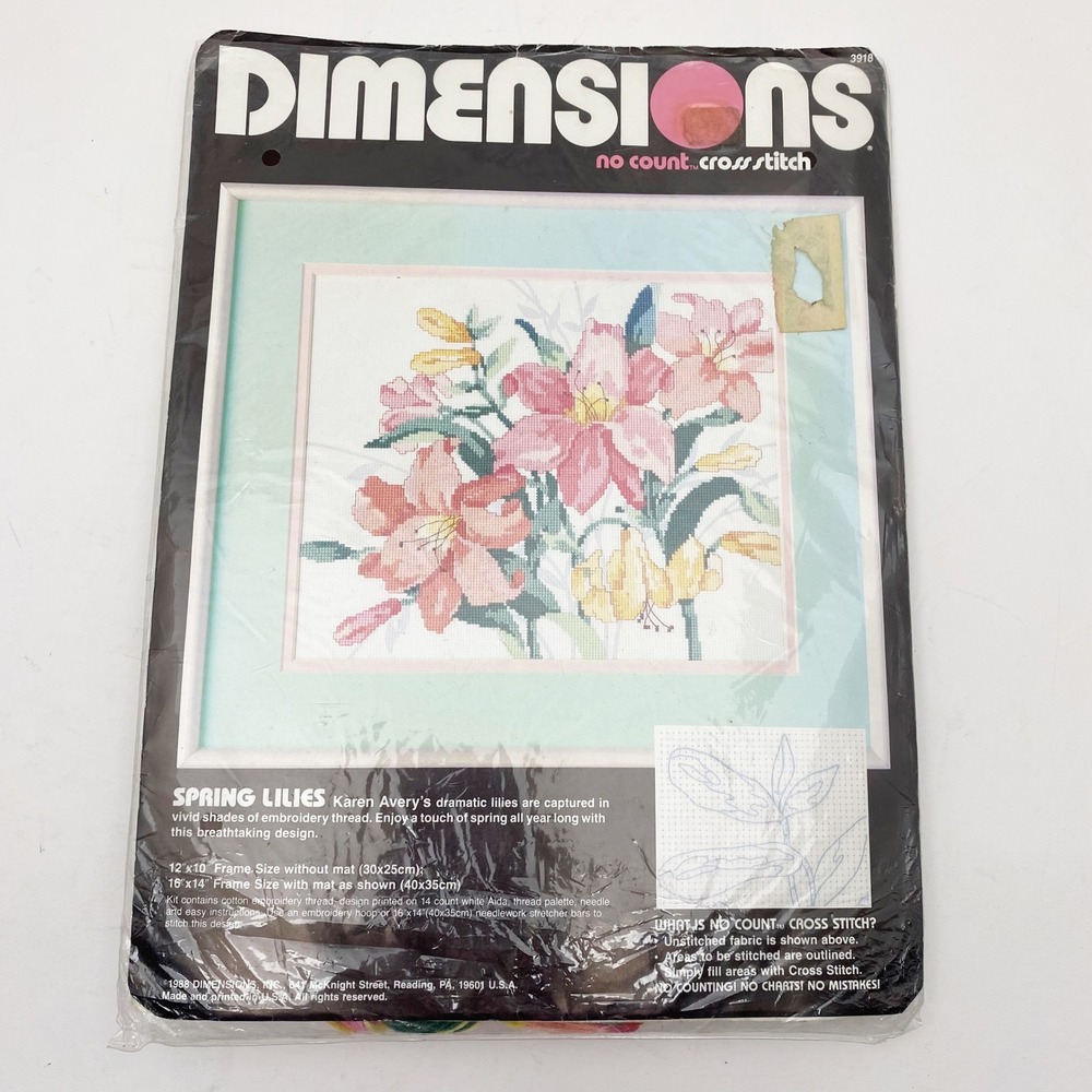 Dimensions Spring Lilies Karen Avery Floral No Count Cross Stitch Kit 12x10 New